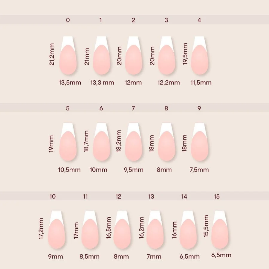 Acrylic Gel Tip Master Pro X® Francesa Coffin Corta con diseño french y luneta blanca para manicura profesional