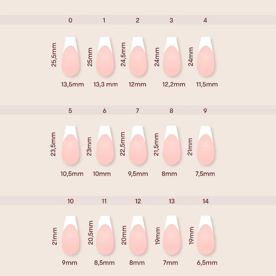 Acrylic Gel Tip Master Pro X® Francesa Coffin Larga con diseño french y luneta blanca para manicura profesional