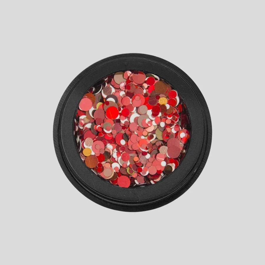 Confeti Rojo brillante para nail art, ideal para encapsulado y diseños decorativos vibrantes.
