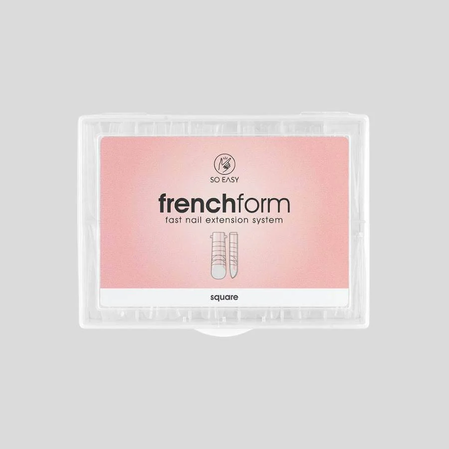 Dual Form French Cuadrada: 120 piezas reutilizables con líneas guía y zonas opacas. Obtén uñas cuadradas perfectas