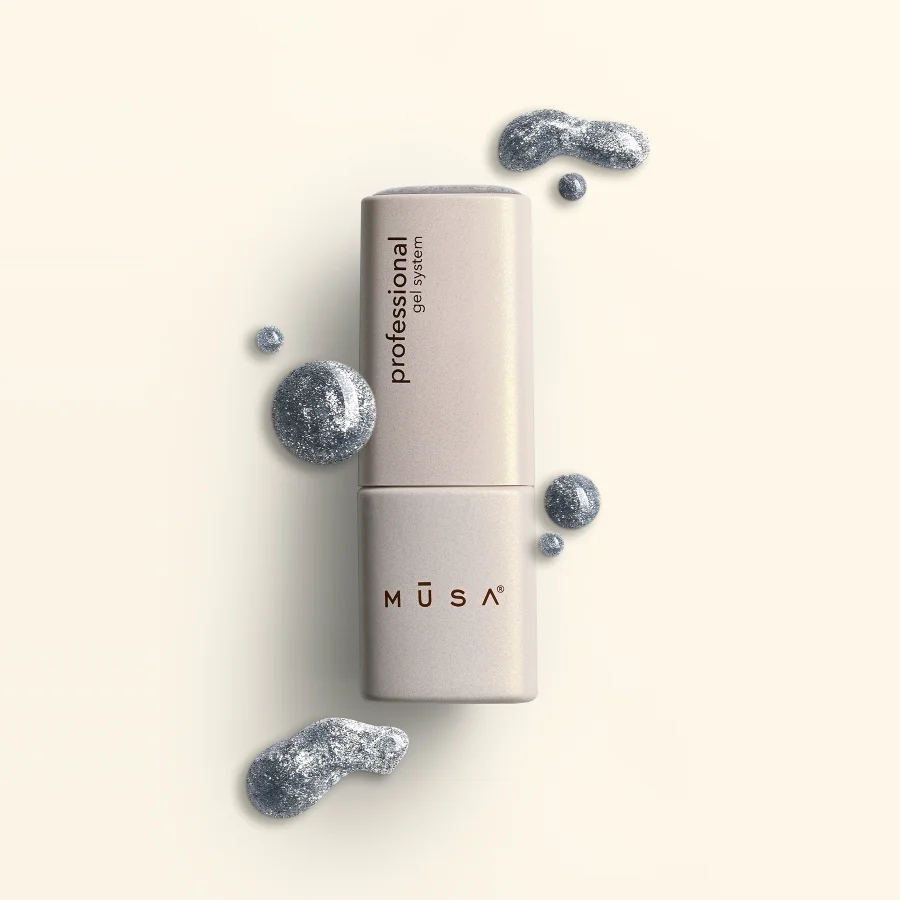 Tarro de esmalte ojo de gato plata con muestras de textura – Musa Nails