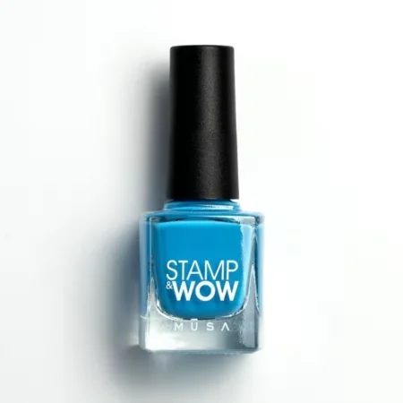 Frasco de esmalte stamping azul STAMP&WOW 16 con su caja - Musa Nails