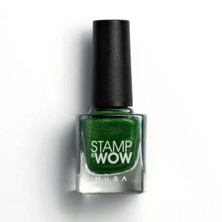 Frasco de esmalte stamping verde glitter STAMP&WOW 33 de 10 ml con pincel - Musa Nails