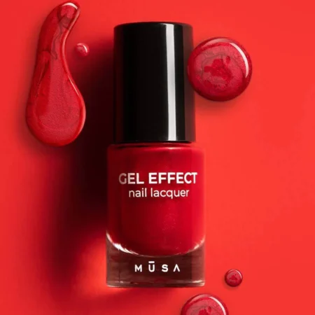 Botella de esmalte rojo con reflejos iridiscentes, esmalte efecto gel rojo iridiscente - Musa Nails