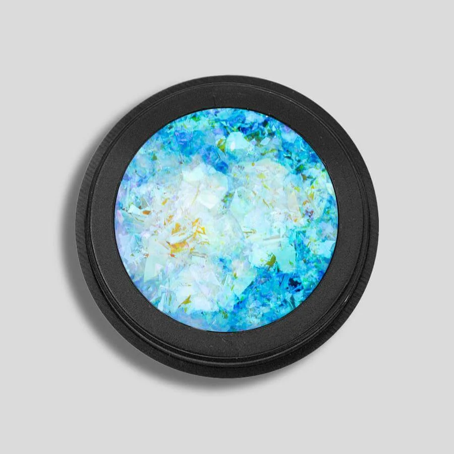 Flakes para nail art en tonos azul y oro para efecto vidrio