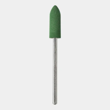 Fresa Silicona Verde para manicura, con grano fino. Ideal para pulir cutículas y compatible con tornos universales.