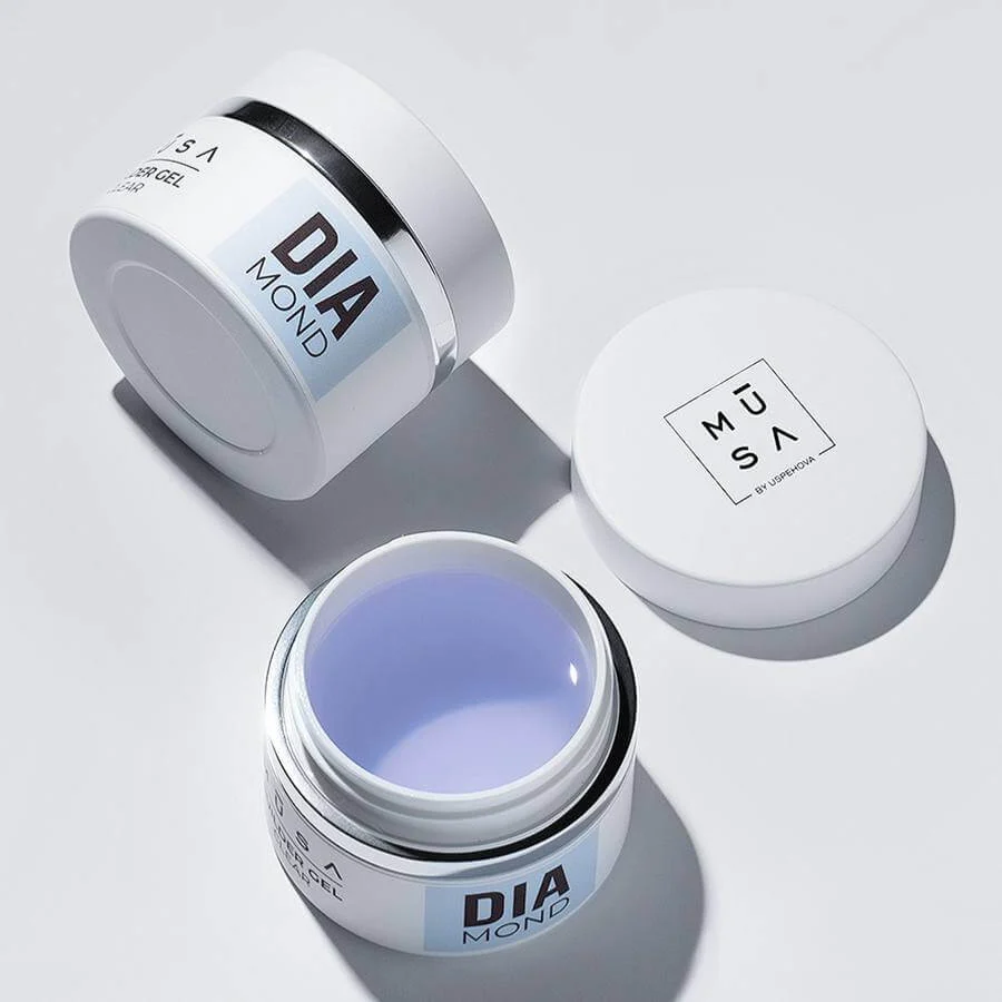 Tarro de builder gel transparente Diamond de alta viscosidad, builder gel cristalino - Musa Nails