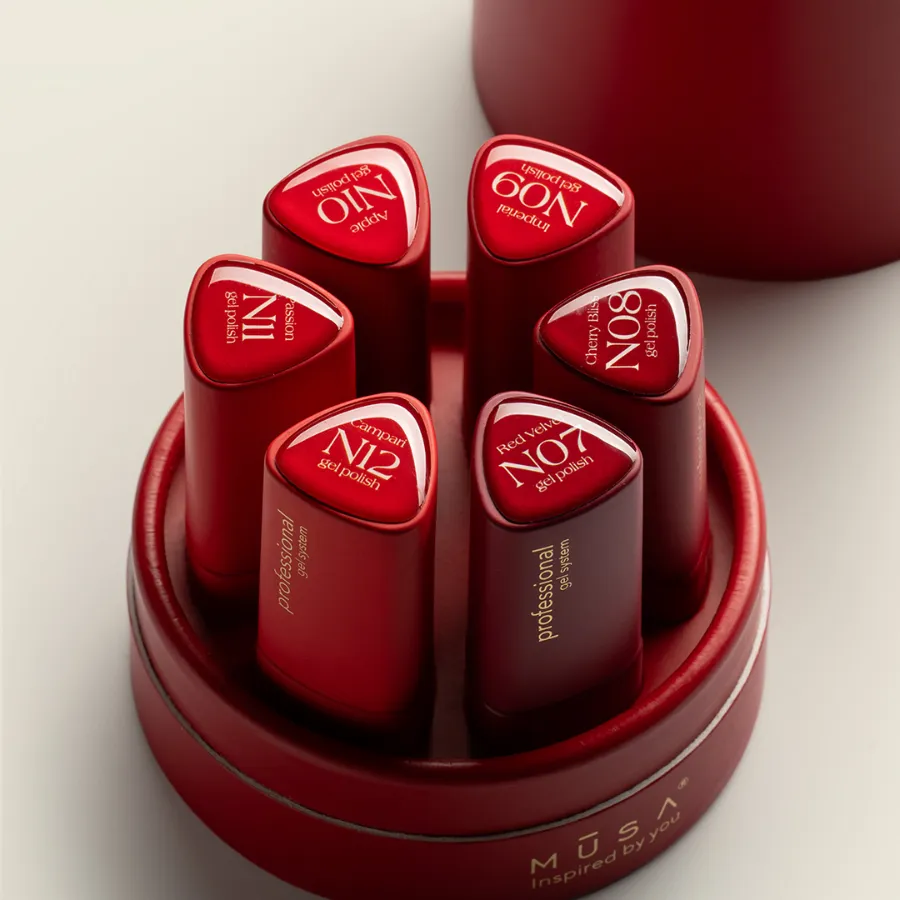 Nueva colección de esmaltes semipermanentes rojos Fuego Pigmentix® con 6 frascos de 8 ml – Musa Nails