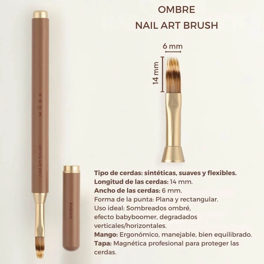 Pincel Nail Art Ombre – Pincel profesional para degradados y difuminados con tapón magnético
