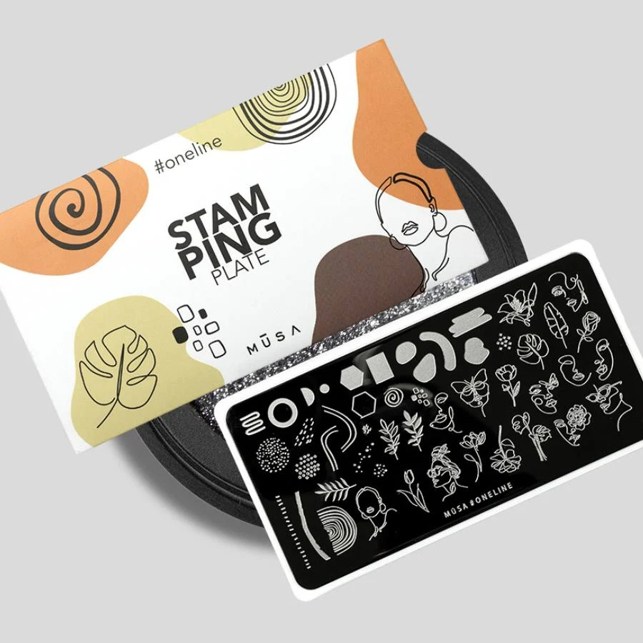 Placa stamping One Line de MUSA con diseños minimalistas de una sola línea - Musa Nails