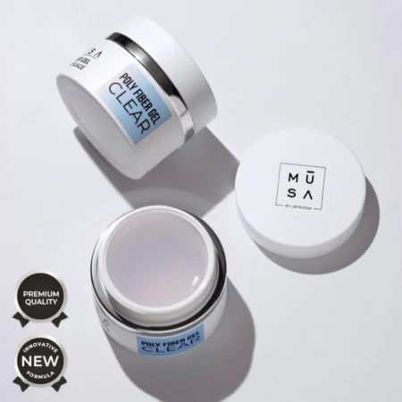 Tarro de builder gel transparente con fibra Poly Fiber Clear 50 ml, builder gel poly fiber clear 50 ml - Musa Nails