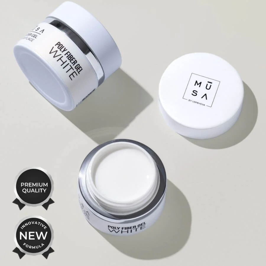 Bote de builder gel blanco con fibra Poly Fiber® White 50 ml - Musa Nails
