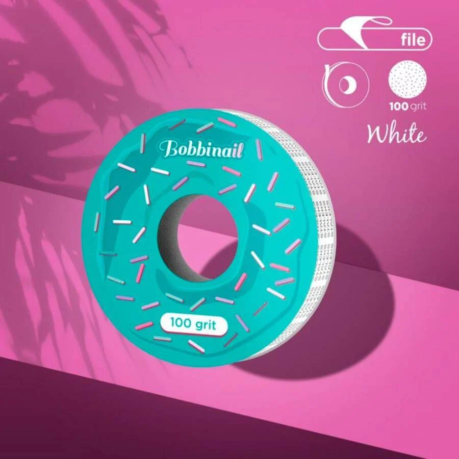 Recambio Lima Adhesiva Desechable Staleks Donut en rollo de 8 metros, disponible en rugosidades de 100, 180 y 240 grit, compatible con bases Staleks.