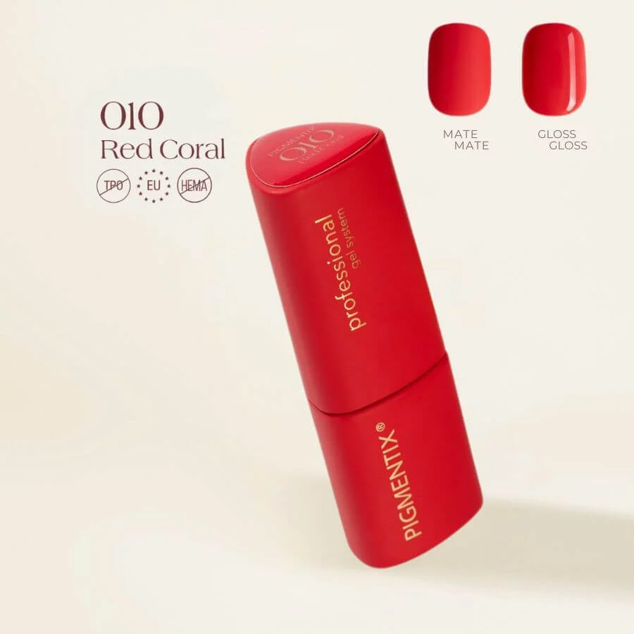 Pigmentix® Esmalte Semipermanente Red Coral 010 – Rojo Coral Ultra Pigmentado