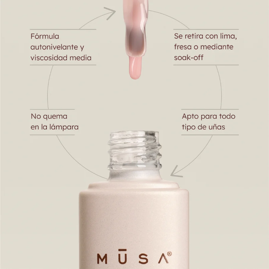 Structure Base Gel Satin MUSA: fórmula autonivelante de viscosidad media, no quema en la lámpara