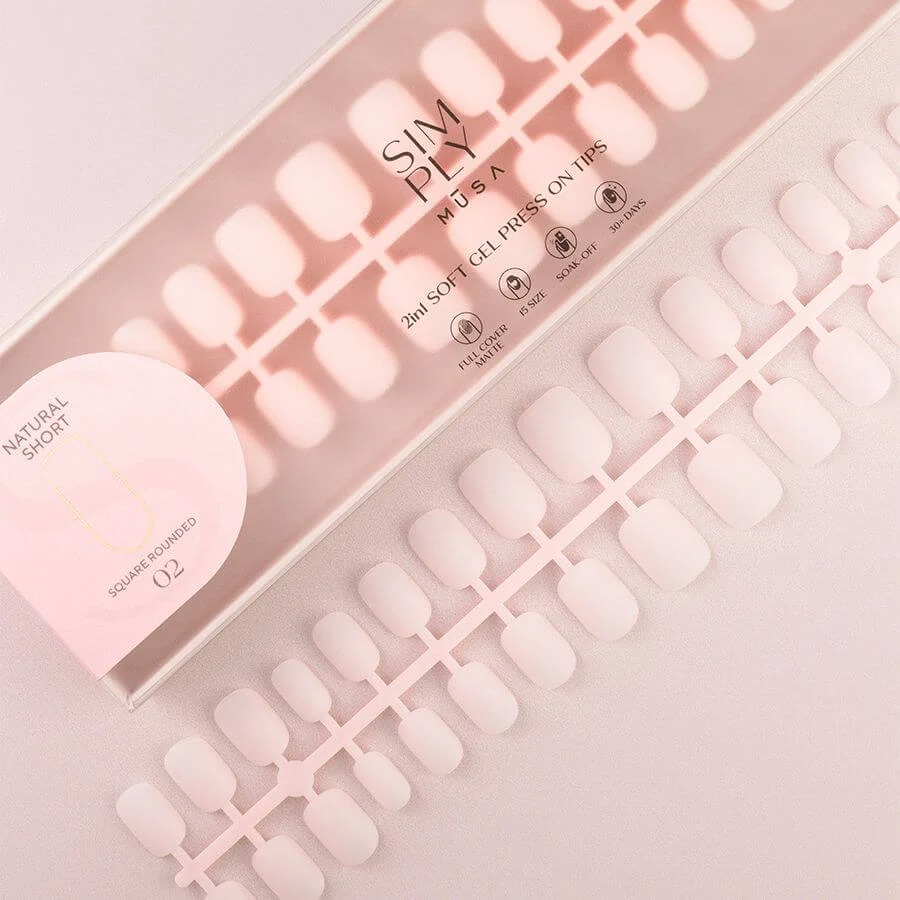 Tips Soft Gel Press On Natural Cuadrado Redondeado Corto 02 Blush - 240pz