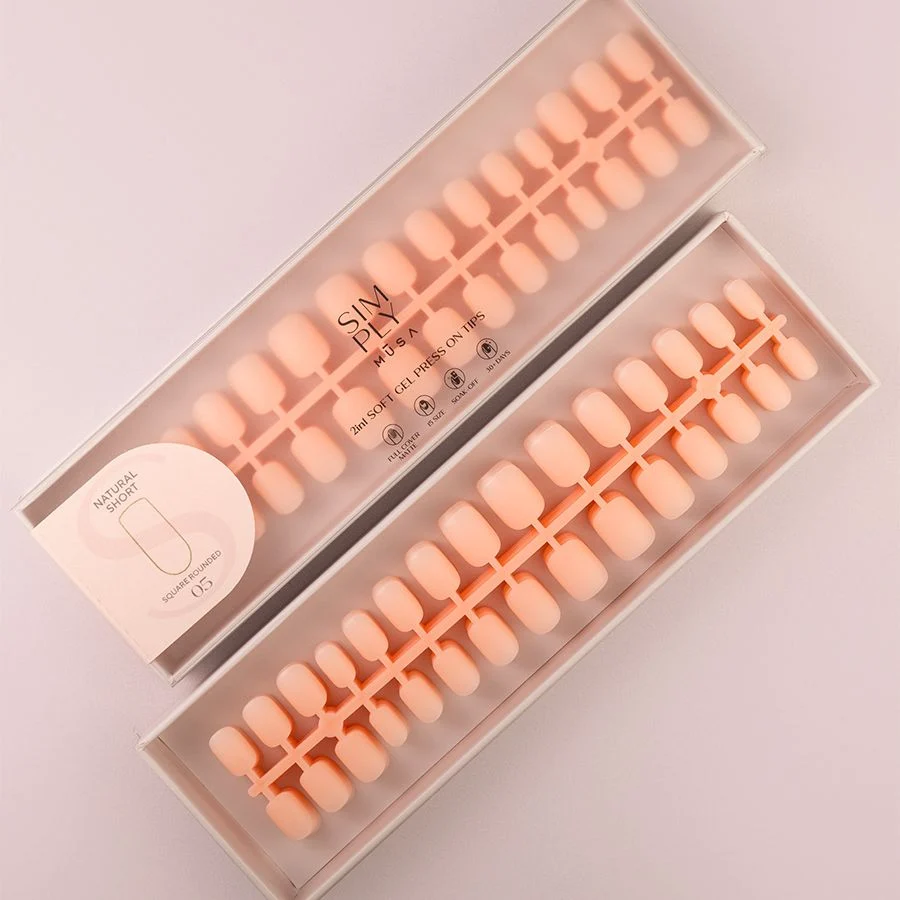 Tips Soft Gel Press On Natural Cuadrada Redondeada Corta Peach Pink