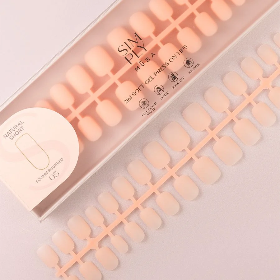 Tips Soft Gel Press On Natural Cuadrada Redondeada Corta Peach Pink