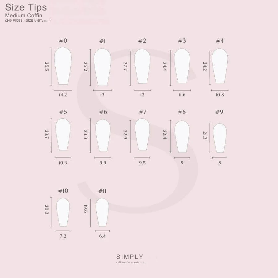 Tips Soft Gel Press On Natural Coffin Media 02 Blush - 240pz