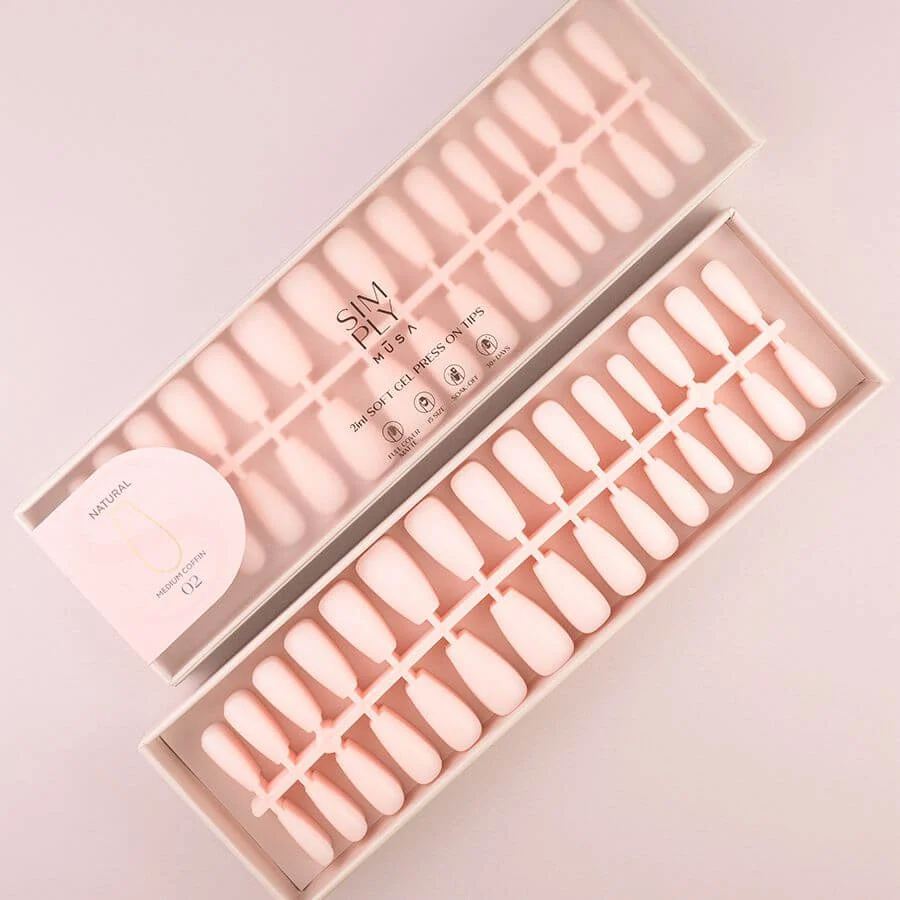 Tips Soft Gel Natural Coffin Media Blush – detalle 1, Musa Nails