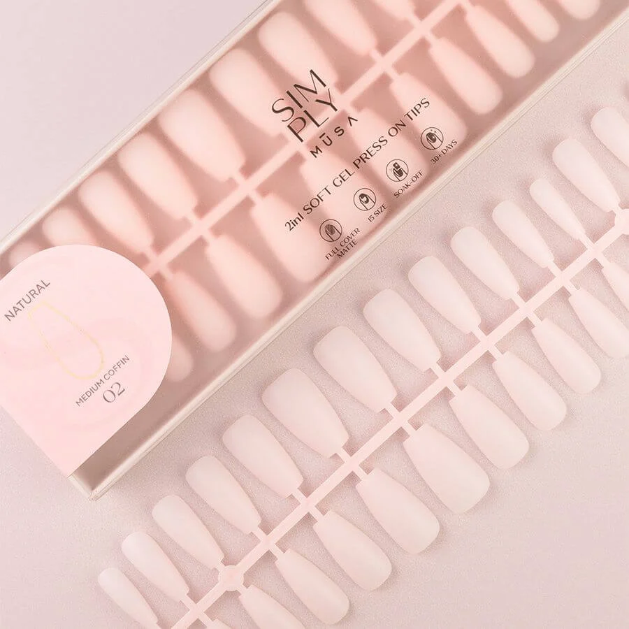Tips Soft Gel Press On Natural Coffin Media 02 Blush - 240pz