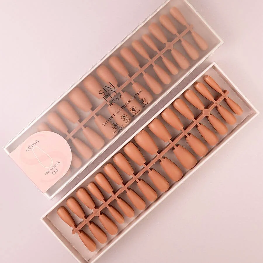 Tips Soft Gel Press On Natural Coffin Media 04 Dark Nude - 240pz