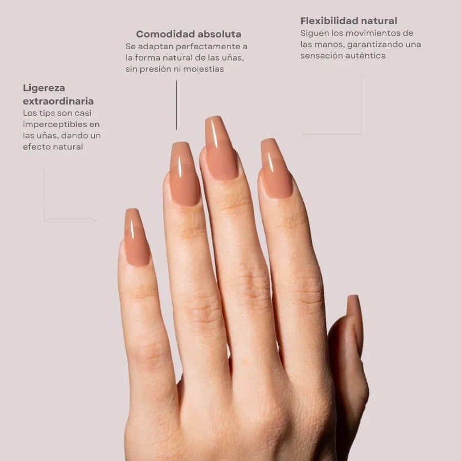 Tips Soft Gel Press On Natural Coffin Media 04 Dark Nude - 240pz