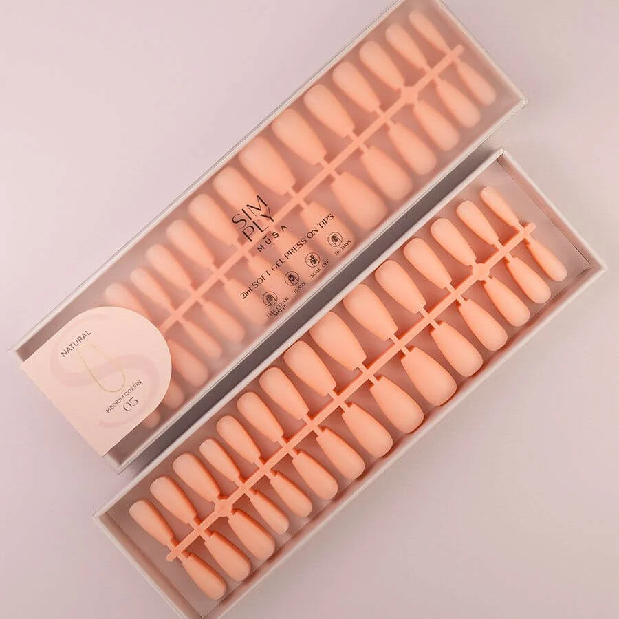 Tips Soft Gel Press On Natural Coffin Media 05 Peach Pink - 240pz