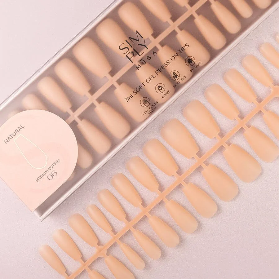 Tips Soft Gel Press On Natural Coffin Media 06 Nude - 240pz