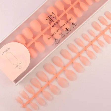 Tips Soft Gel Press On Oval Corta Coral Pink