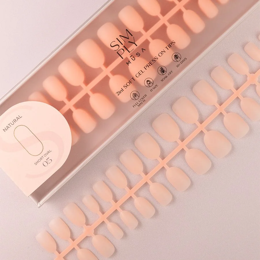 Tips Soft Gel Press On Oval Corta Peach Pink