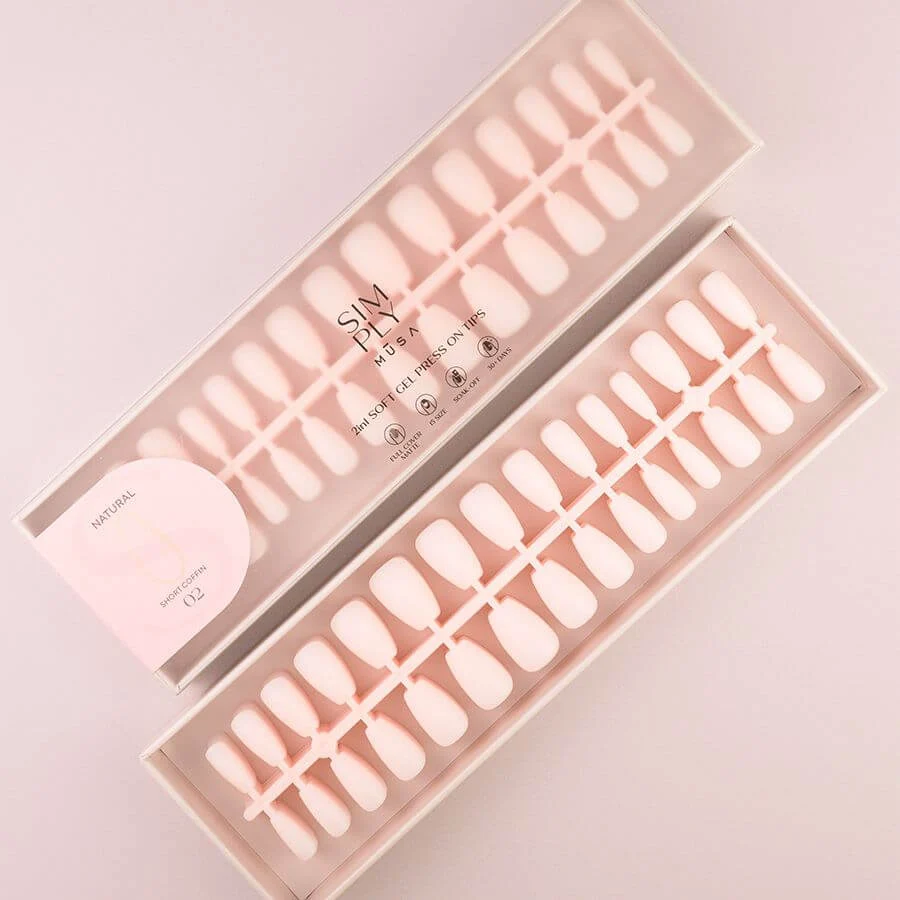 Tips Soft Gel Press On Natural Coffin Corta 02 Blush - 240pz