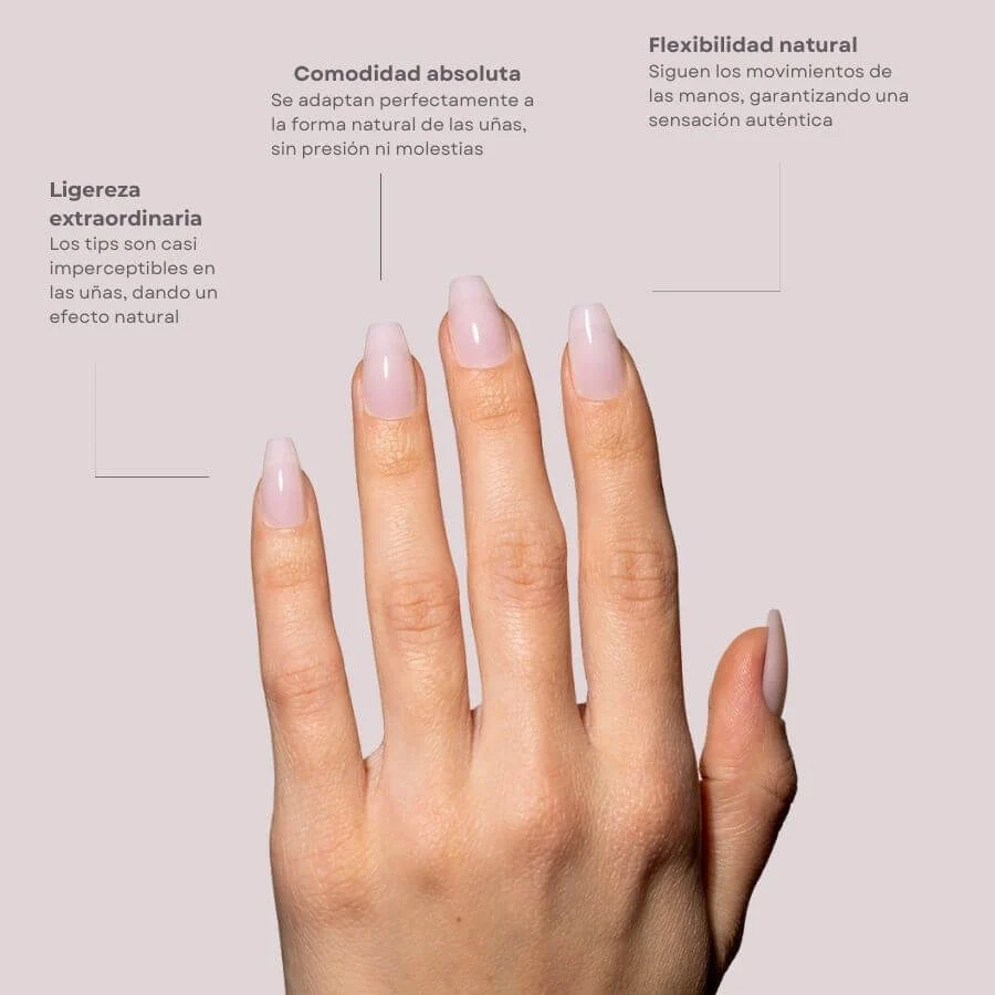 Tips Soft Gel Press On Natural Coffin Corta 02 Blush - 240pz